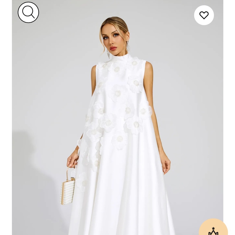 Elegant White Maxi Dress with Floral Appliqué